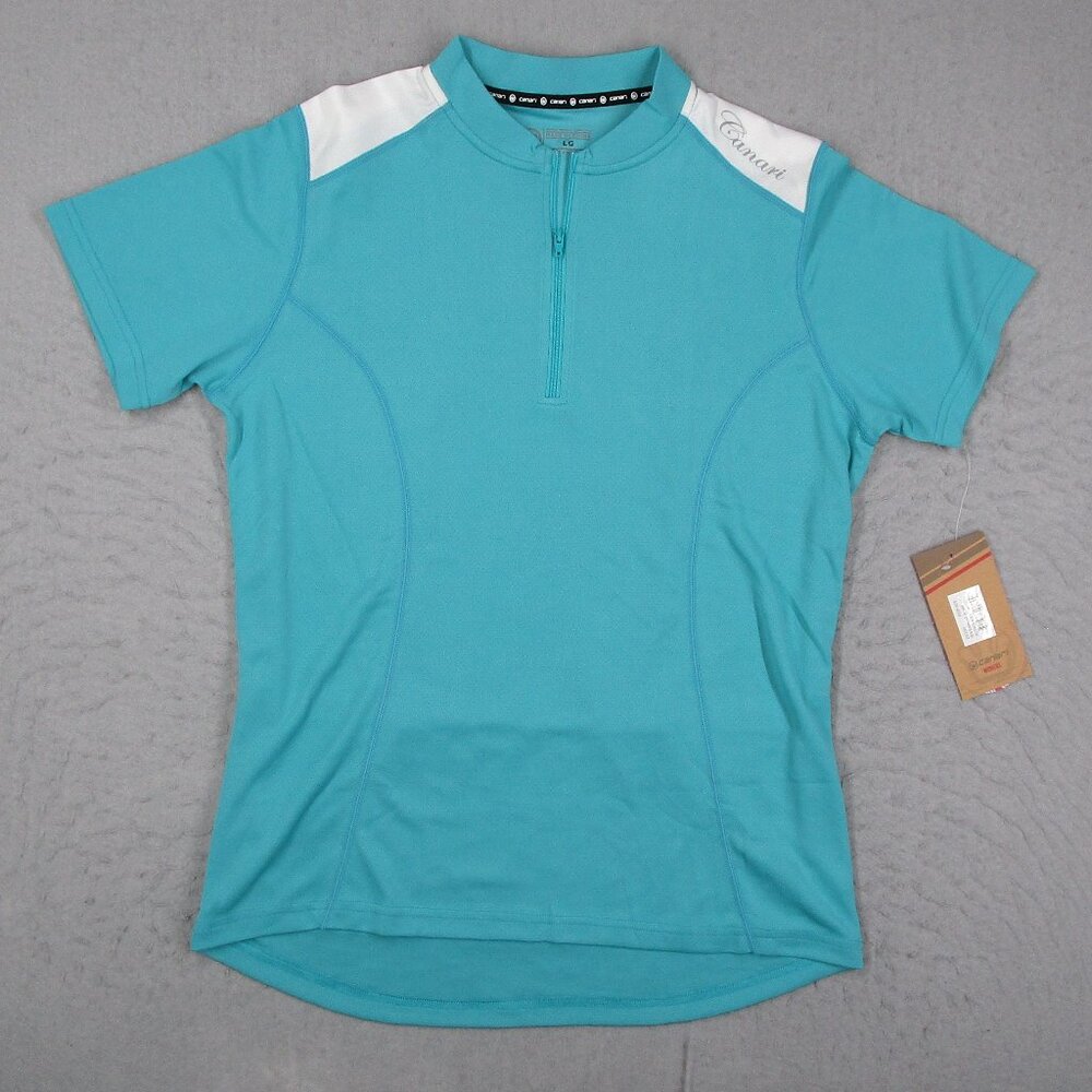 Canari Women's Large Robins Eg Blue 1/4 Zip Cycling Jersey Short Sleeve NWT
